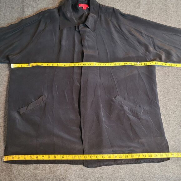 Shamask Black Minimalist Unstructured Open Front 100% Silk Jacket Size 3= 16-20 - Picture 4 of 11